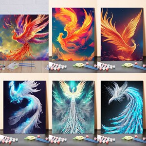diy数字油画手绘填充涂色画油彩画减压浴火凤凰于飞凤舞九天涅槃