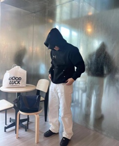 thug club重磅620克基础简约金属装饰连帽卫衣黑白纯色百搭帽衫厚