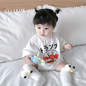ins韩国夏装卡通面包超人爬爬服婴儿连体衣男女宝宝纯棉哈衣薄。