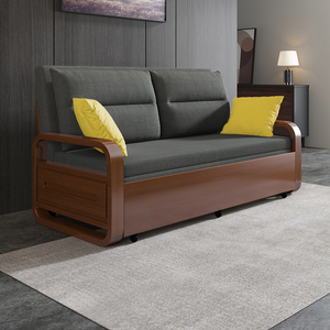 木沙发床两用简易折叠实木伸缩客厅多功能小户型卧室推拉双人2米