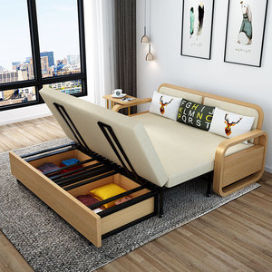 沙发床客厅多功能两用木质实木折叠三人沙发小户型可以当床睡觉的