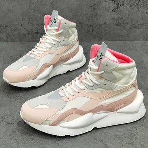 粉色高帮鞋r012y3女鞋厚底真皮老爹鞋ins加绒运动鞋百搭休闲板鞋
