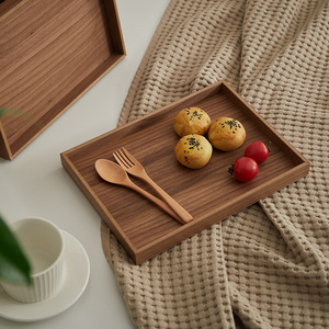 日式轻奢木质托盘创意披萨茶盘长方形家用蛋糕实木头水杯盘子木制
