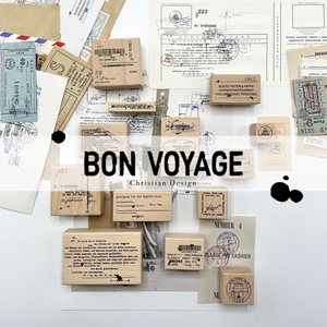 两只浣熊虎哥《Bon voyage》邮戳小票旅行记录印章图章手帐本复古