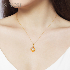 思腾菁百货店淘宝老凤祥和时尚新款黄金999大花吊坠凤尾链优雅大气