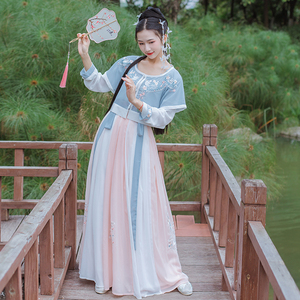 【玉小兔】汉衣晟道原创汉服女重工刺绣三件套坦领汉服