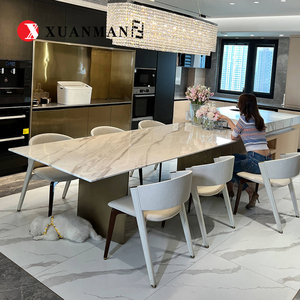 轩蔓XuanM现代简约爵士白长方形桌子意式极简品牌天然大理石餐桌
