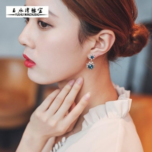 中年妇女耳环妈妈款 太阳花朵耳钉女时尚百搭奢华水晶耳坠耳环