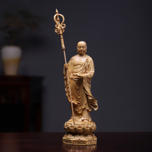 正宗小叶黄杨木雕描金地藏王菩萨佛像摆件家居装饰品家用供奉神像