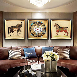 现代美式客厅装饰画欧式沙发背景墙画走廊过道玄关壁画餐厅挂画马