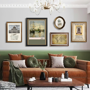 复古法式组合装饰画怀旧风景壁画美式沙发背景墙画现代轻奢挂画