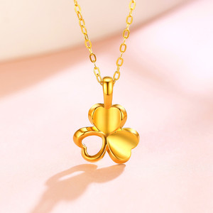999足金吊坠幸运三叶草黄金吊坠镂空金坠子项链女锁骨链送女友闺