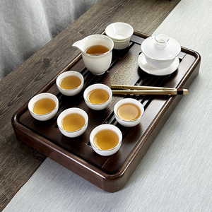 云丰茶具整套木质茶盘蓄水排水陶瓷茶具羊脂玉德化白瓷盖碗公道杯