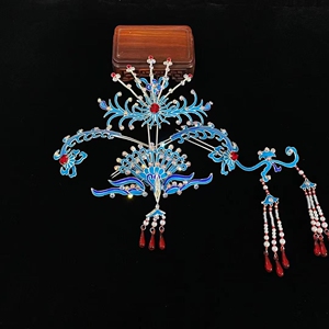 戏曲点翠头饰 越剧五女拜寿双桃点翠小正凤头饰套装 吴素英同款