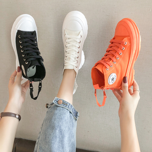 小脏橘高帮帆布鞋女ins潮2020夏季新款女鞋糖果色运动休闲鞋厚底