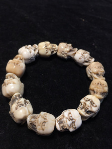 天然老料鹿角手工雕刻鬼王骷髅头手链手串骨头文玩手z21骨雕