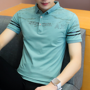衬衫领T恤男夏季短袖韩版修身潮流花体恤有带领半袖上衣服薄丅桖