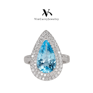 T家同款海蓝宝石戒指2.69克拉湛蓝色钻石满镶奢华感爆棚