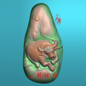 牛精雕图jdp灰度图bmp浮雕图玉雕生肖牛气冲天瑞兽猛扭转乾坤9072