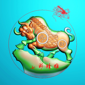 牛精雕图jdp灰度图bmp浮雕图玉雕山水牛生肖牛气冲天扭转乾坤2715