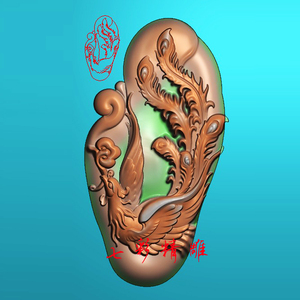 随型凤凰精雕图jdp灰度图bmp浮雕图玉雕花鸟凤舞九天孔雀凤牌6906