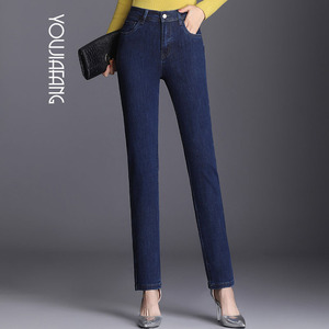 milandon/米兰登直筒牛仔裤女高腰秋冬女装长裤中年妈妈大码女裤