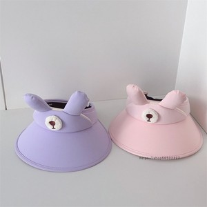 韩国同款儿童空顶帽子男女宝宝长兔耳朵凹造型可爱大檐遮阳太阳帽