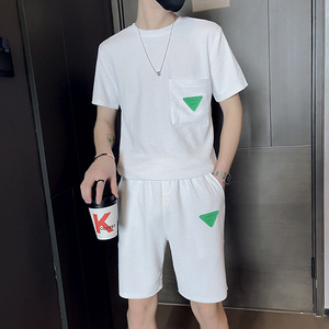 夏季网红炸街两件套装男精神小伙穿搭短衣短裤休闲运动一套衣服潮