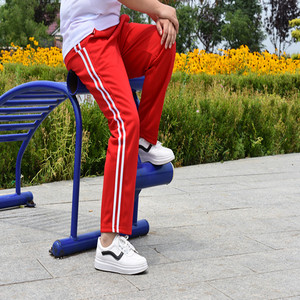 超薄款红色两道白条校服裤子男女直筒裤小学生初中生运动裤一条杠