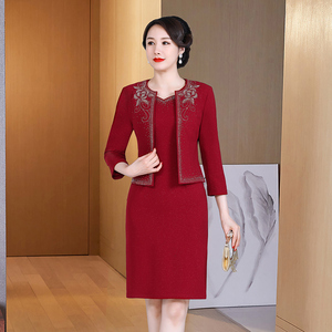 秋季婚礼妈妈礼服两件套婚宴装高端嫁女儿结婚母亲喜婆婆套装裙子