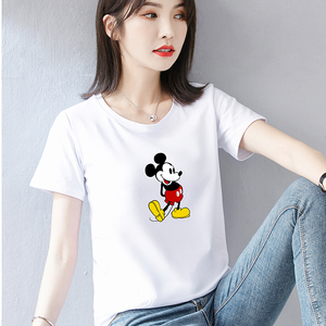 白色米奇t恤女短袖2021夏季新款宽松纯棉米老鼠t桖上衣夏季女装潮