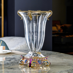 圣朗伦北欧透明玻璃花瓶珐琅彩罗比罗丹家居创意装饰客厅餐桌摆件