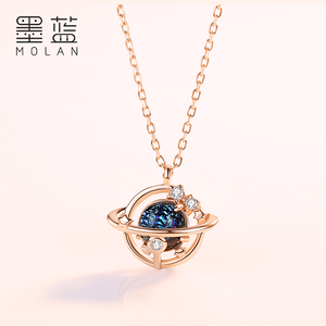 墨蓝纯银星球项链女潮网红吊坠小众设计感锁骨链情人节礼物送女友