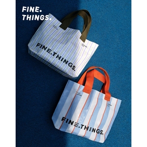 FT原创设计 条纹衬衫款编织包饭盒袋 防水便当包手提环保购物袋子