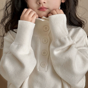 女童毛衣冬季儿童高领针织衫洋气冬装中大童白色加厚洋气打底衣服