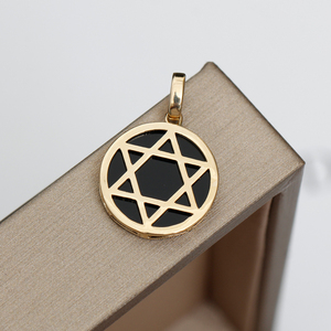 geunyeon瑾妍纯14k黄金吊坠简约六芒星女款黑玛瑙彩金项链坠