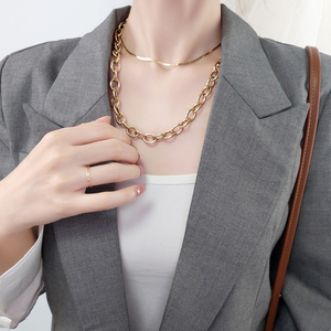 geunyeon瑾妍纯14k黄金项链女简约粗款锁链毛衣链素链配链礼物