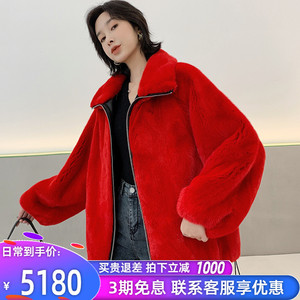 貂皮大衣女整貂红色机车短款2020秋冬新款水貂毛皮草外套时尚年轻
