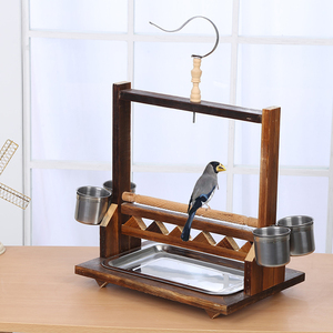 包邮实木鸟架喜鹊蜡嘴伯劳鸟架子木头站架带钩子挂架鹩哥站笼