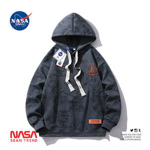 NASA联名满印卡通连帽卫衣男春秋季新款宽松嘻哈休闲长袖上衣外套