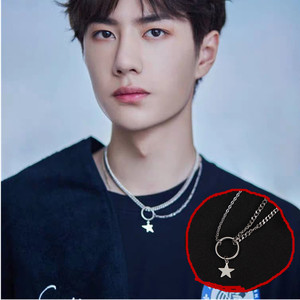 天天向上耶啵王一博同款项链吊坠简约钛钢不变色圆环星星锁骨链