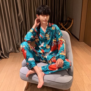 高档an&lv/岸绿2021年新款冰丝睡衣男春秋款长袖男士秋季男生中国