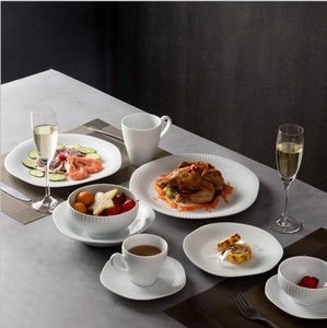 外贸原单陶瓷餐具 美国名品mikasa罗炫白色异形盘 汤盘 碗 杯套装