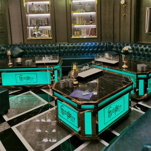 八角新款简约中式夜总会ktv茶几发光 大理石台面包房桌可定制尺寸