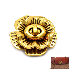 新款箱包五金配件山茶花旋转锁扣金属花朵拧锁 单肩女包鎏金扭锁