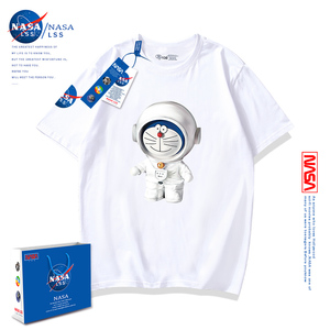 NASA联名叮当猫t恤儿童夏季纯棉白色机器猫短袖男童女童大版半袖