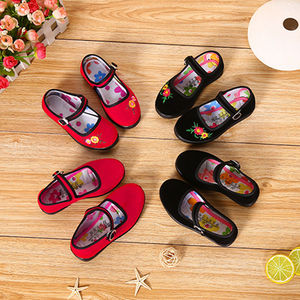 女童平底小礼仪鞋老北京布鞋儿童舞蹈鞋平跟黑色舞台演出平绒布鞋