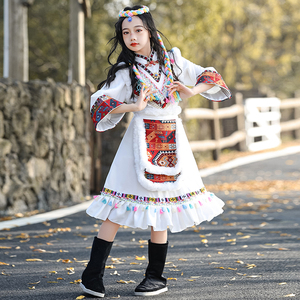 藏族服装儿童女新款秋冬藏式藏服舞蹈演出服少数民族蒙古服族冬装