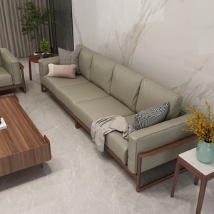 世尚雅轩沙发意式全实木黑胡桃皮沙发北欧极简牛皮家具创意小户型