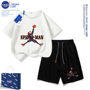 NASA男童夏装套装短袖t恤2024新款夏季女童大童装纯棉儿童运动服